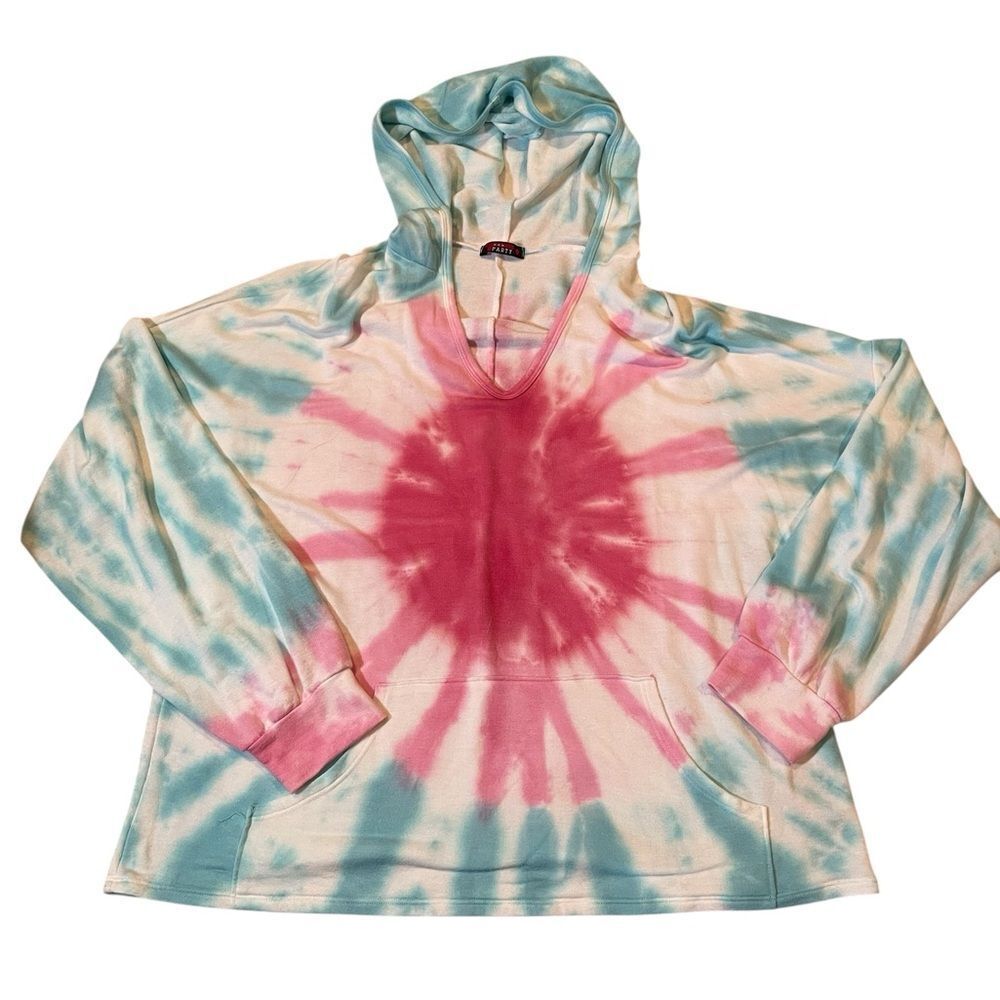 T-Party Pastel Pink Blue Tie-Dye Oversized Pullover Hoodie Size Large